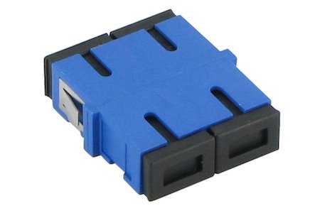 Adapter SC Duplex, SM, blauw ZR sleeve with flange