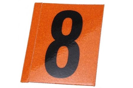 Sticker '8' (zwart/oranje)
