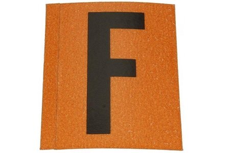 Sticker 'F' (zwart/oranje)
